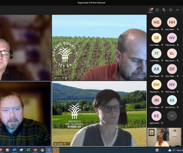 Mandag 24. januar møtte 25 stk på Teamsmøte i region Vest-Telemark. På dette møte holdt 1. nestleder i Norges Bondelag, Egil Chr. Hoen innledningen. 